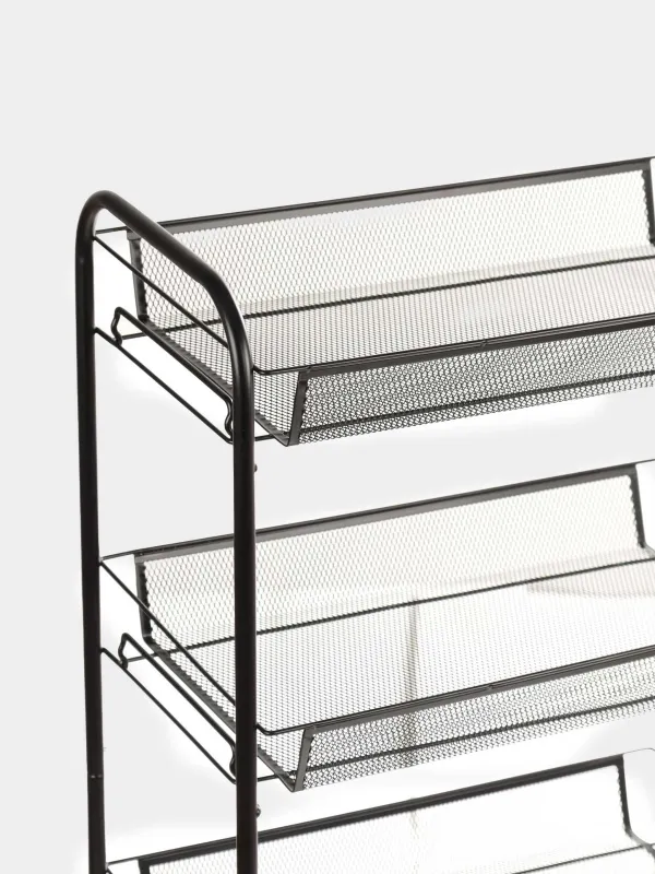 Этажерка, 4-х ярусная, 44х26х83 см, на колесах, металл, черная, Compact black, image-3