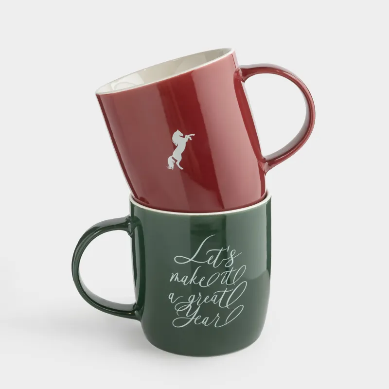 Кружка, 360 мл, 2 шт, фарфор N, бордовая/зеленая, Новогодний микс, Magic moments