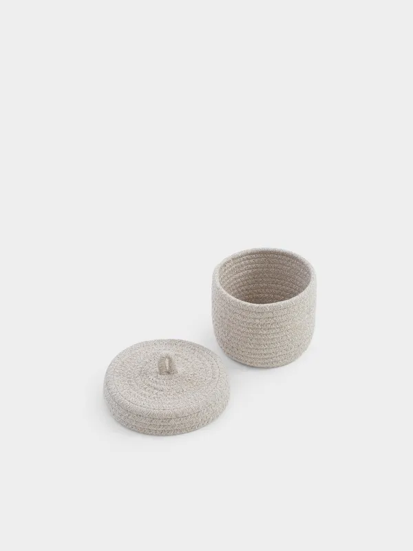 Корзина для хранения, 22x16 см, с крышкой, хлопок/полиэстер, круглая, молочная, Tote, image-2