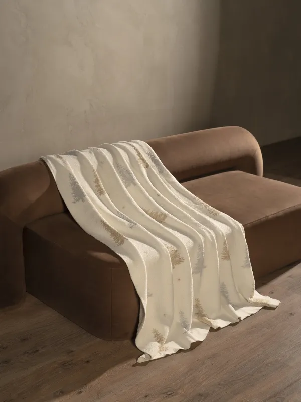 Плед, 130х170 см, полиэстер/люрекс, молочный, Елки, Shiny threads, image-1