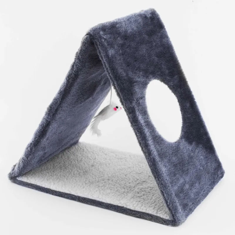 Когтеточка-домик для кошки, 42х44 см, с игрушкой, складная, полиэстер, серая, Favorite pet, image-0