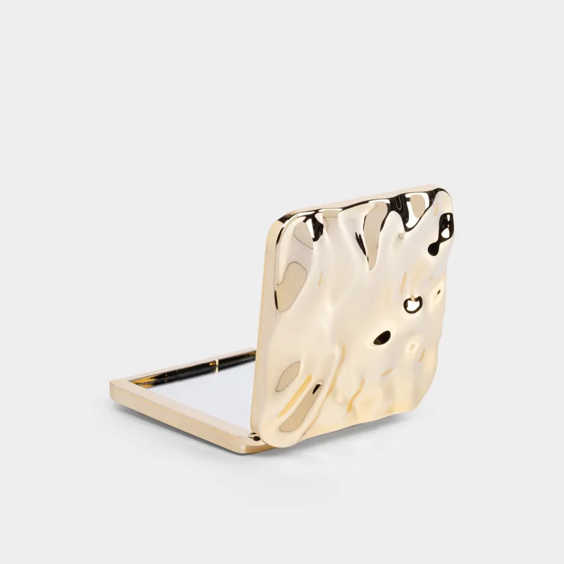 Зеркало карманное, 8x8 см, двустороннее, сталь, золотистое, Волны, Wave