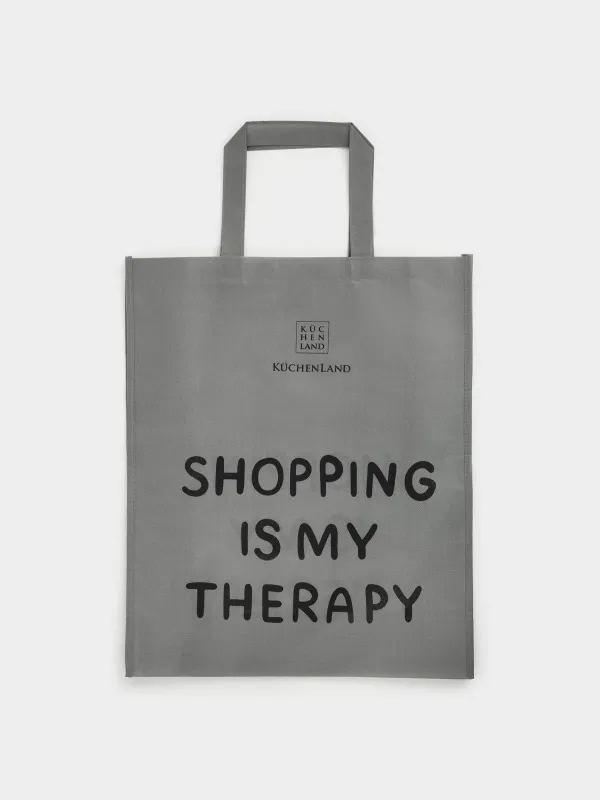 Сумка-шоппер, 34х30 см, полипропилен, серая, Shopping is my therapy, Shopping font, image-0