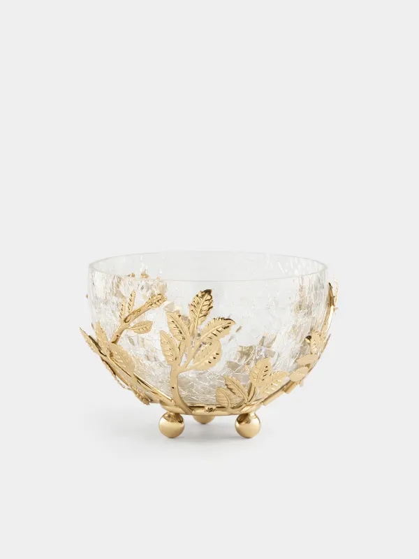 Блюдо глубокое, 16х8 см, на подставке, Листья, Fantastic gold, image-0