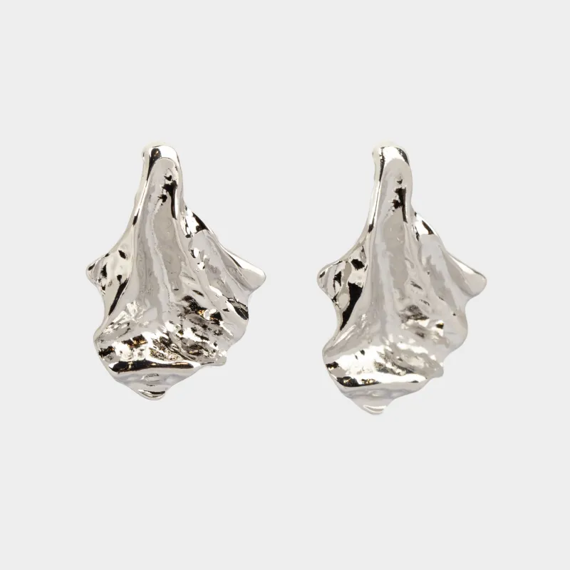 Серьги-пусеты, 5 см, 2 шт, металл, серебристые, Мятый эффект, Jewelry