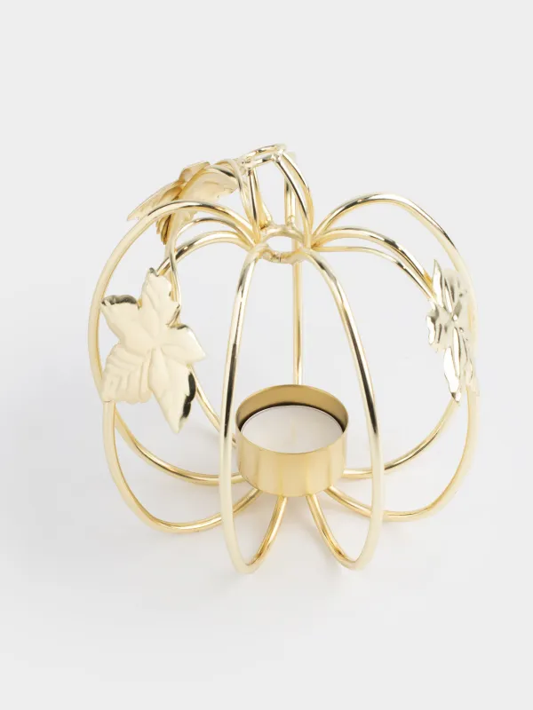 Подсвечник, 13х17 см, для чайной свечи, с ручкой, металл, золотистый, Тыква, Twist gold, image-3