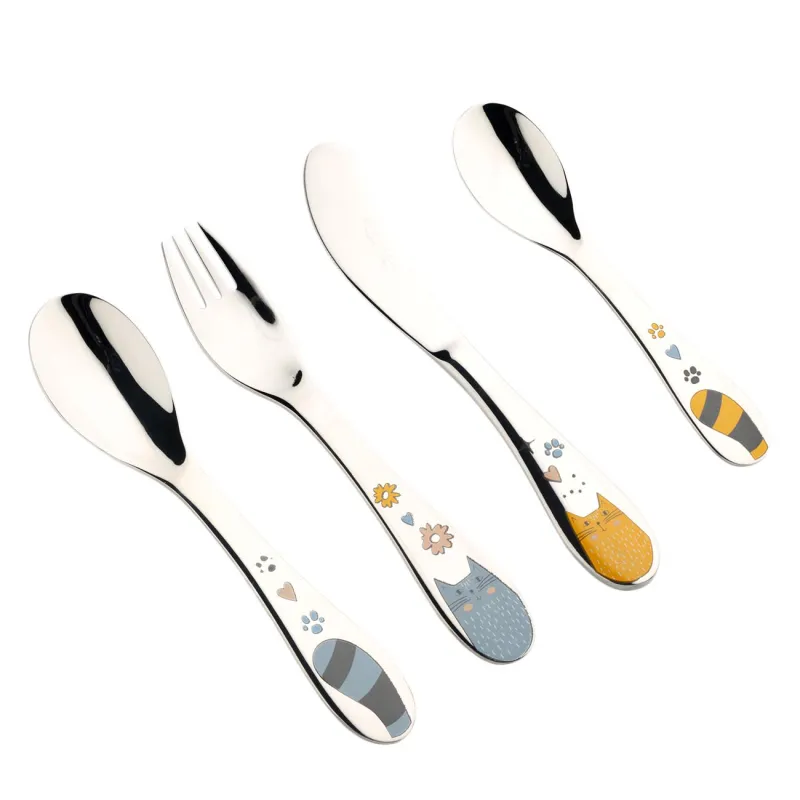 Столовые приборы, детские, 1 перс, 4 пр, сталь, Котики, Grey cat, image-0