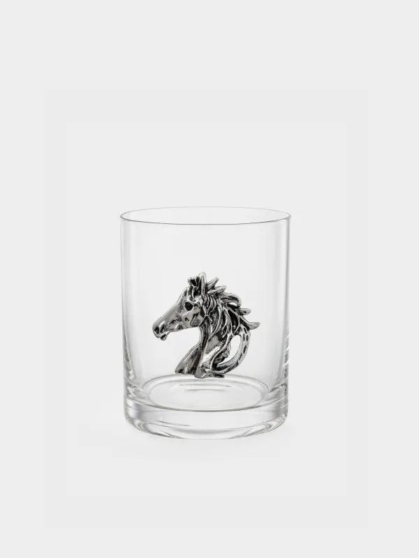 Стакан для виски, 10 см, 340 мл, стекло/металл, Серебристый конь, Lux elements, image-0