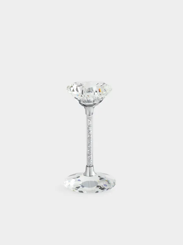 Подсвечник, 15 см, для тонкой свечи, Серебристые кристалы, Diamond, image-0