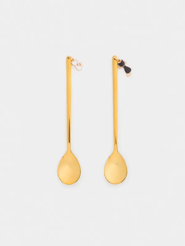 Ложка десертная, 14 см, 2 шт, сталь, золотистая, Коты, Cat, image-0