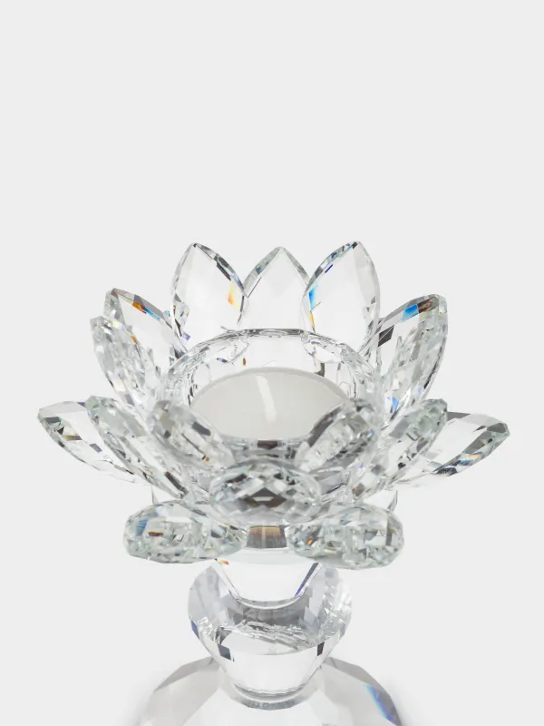 Подсвечник, 14 см, для чайной свечи, на ножке, кристальное стекло, Лотос, Crystal flower, image-3