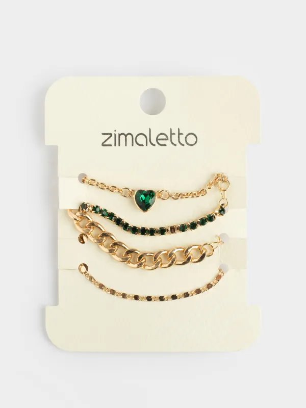 Набор браслетов, 21 см, 3 шт, металл, золотистый, Сердце, Jewelry, image-4