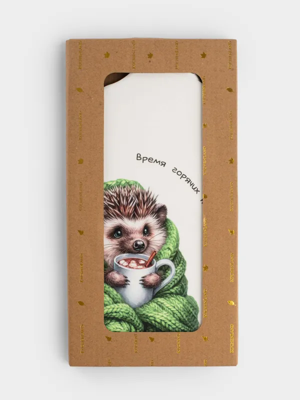 Подставка под горячее, 14х28 см, керамика/пробка, белая, Ежик в пледе, Forest animals, image-4