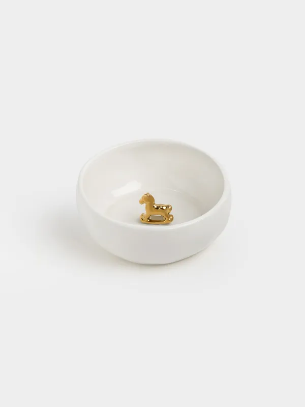 Салатник, 15х6 см, 560 мл, керамика, бело-золотистый, Лошадка-качалка внутри, Horse gold, image-0