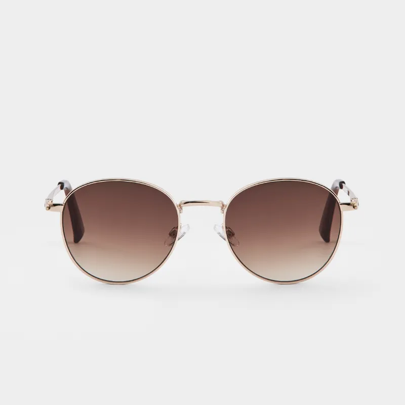 Очки солнцезащитные, сталь/пластик, круглые, золотисто-коричневые, Round
