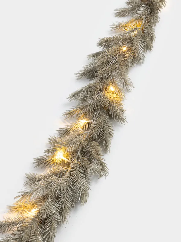 Ветка-гирлянда декоративная, 1,5 м, с подсветкой, пластик, шампань, Ель, Conifer champagne, image-3
