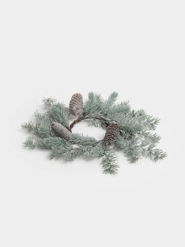 Венок рождественский, 12/40 см, пластик/шишки, Хвоя с шишками, Conifer decor, image-1