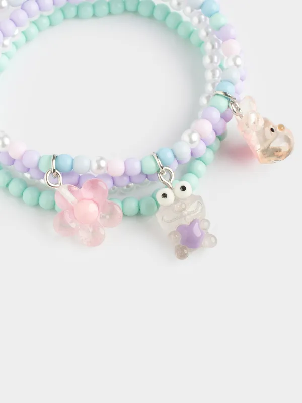 Набор браслетов, 18 см, 4 шт, детский, пластик, цветной, Pearl color, image-4