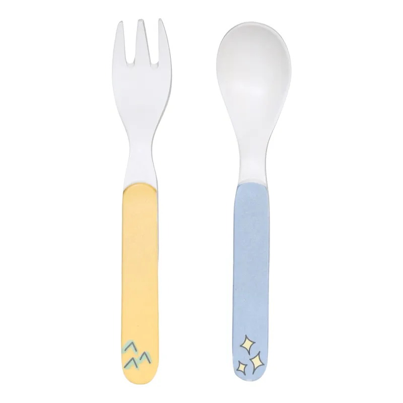 Набор посуды, детский, 1 перс, 5 пр, бамбук, желто-голубой, Динозавр, Dino, image-1