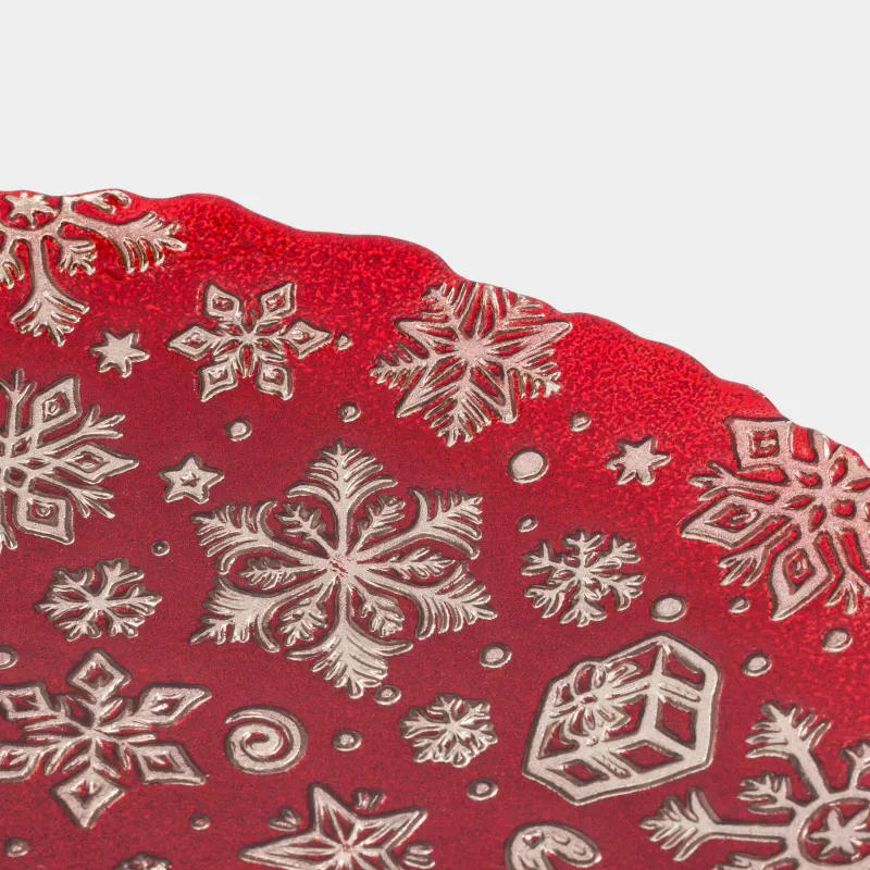 Блюдо, 33 см, стекло, красное, Снежинки, Brumal, image-4