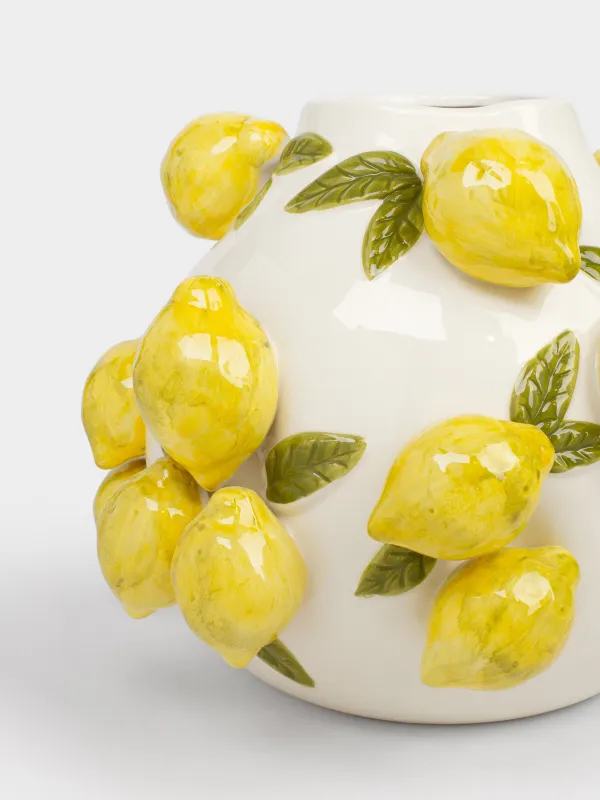 Ваза для цветов, 24 см, декоративная, керамика D, молочная, Лимоны, Sicily, image-2