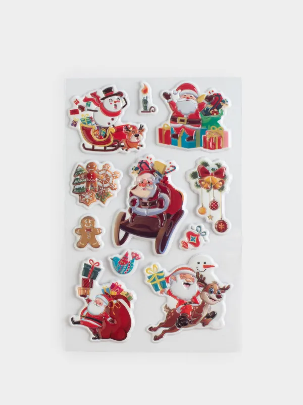 Набор наклеек, 10х16 см, многоразовые, ПВХ, Новогодний праздник, Christmas decal, image-0
