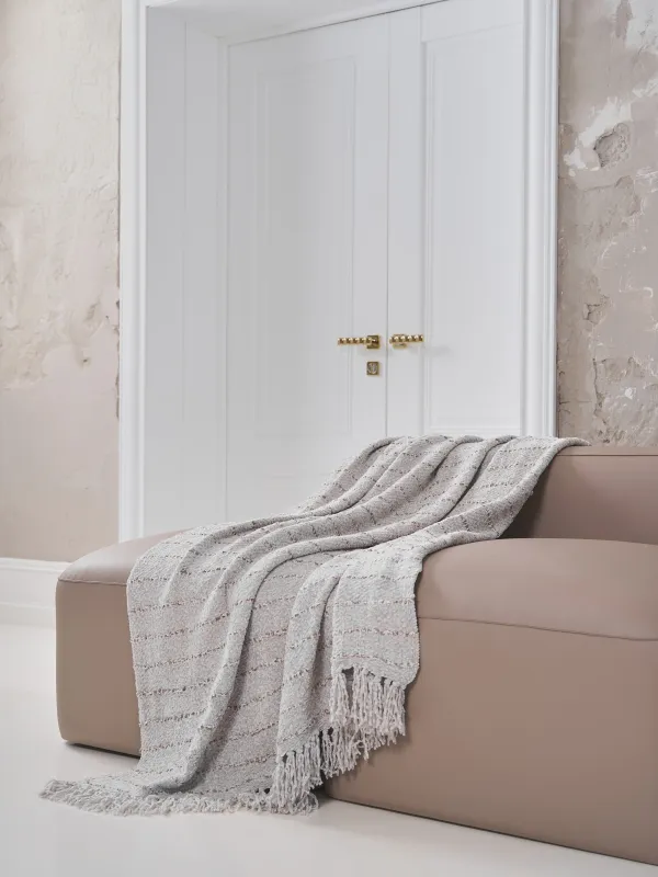 Плед, 130х170 см, с бахромой, шенилл, бежевый, Полосы, Chenill, image-6