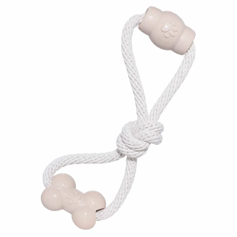Игрушка для собак, 28 см, резина/хлопок, бежевая, Кость и бочка на канате, Playful pet