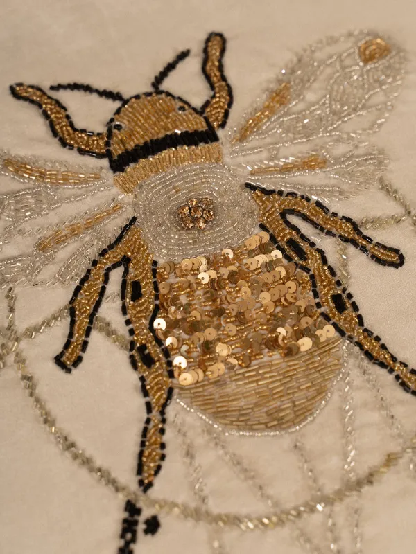 Подушка декоративная, 50х50 см, вельвет/бисер, молочная, Шмель, Bugs, image-4