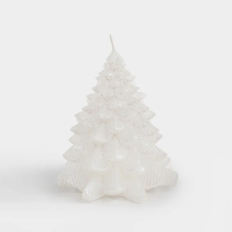 Свеча, 11x13 см, с блестками, белая, Елка, Fir candle