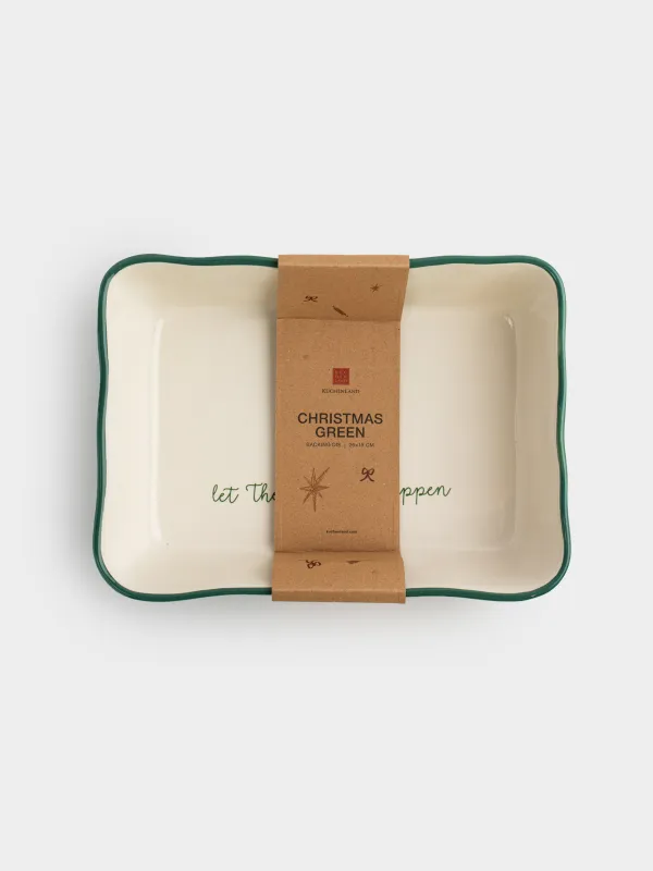 Форма для запекания, 26х19 см, керамика, прямоугольная, зеленая, Лошадка, Christmas green, image-9