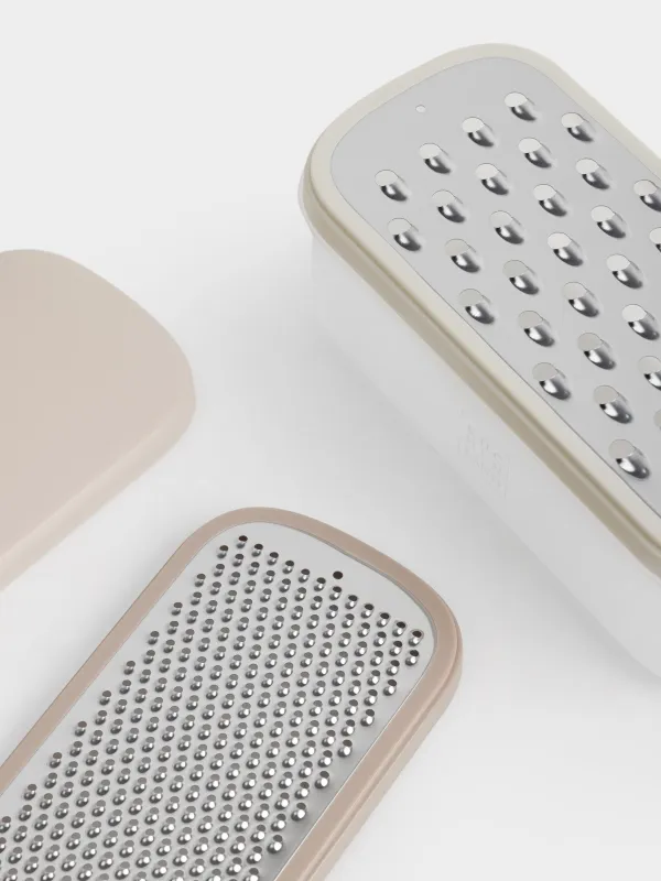 Терка, 19х8 см, 2 насадки, с контейнером, с крышкой, пластик/сталь, бежевый микс, Galori, image-2