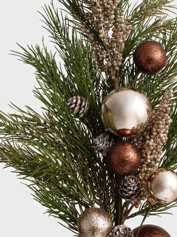Композиция новогодняя, 60 см, подвесная, Хвоя и шары, Conifer champagne, image-1