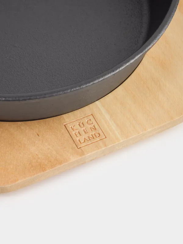 Сковорода, 20 см, на подставке, чугун/дерево, круглая, черная, Authentic, image-5