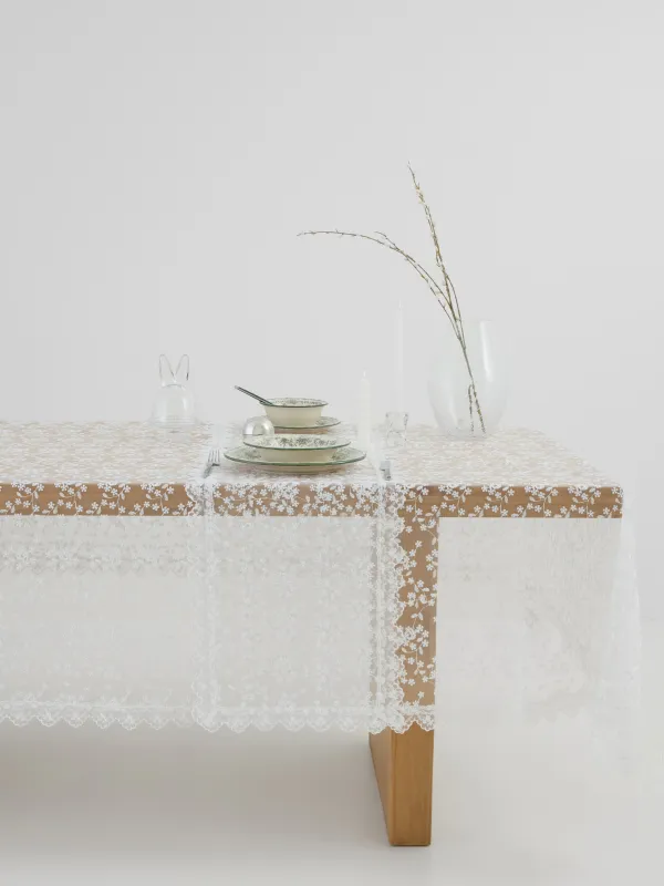 Дорожка настольная, 40х160 см, с кружевом, Ажурные цветы, Lace flowers, image-6