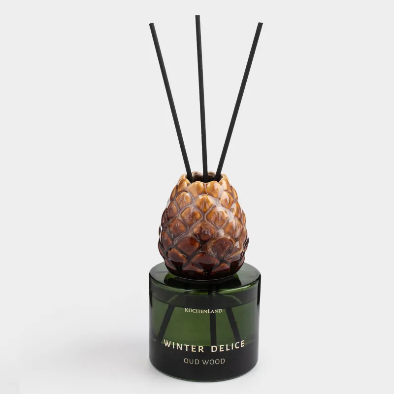 Ароматический диффузор, 100 мл, керамика, зеленый, Oud wood, Шишка, Winter delice