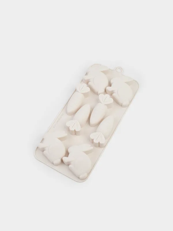 Форма для выпечки кексов, 23х10 см, 8 отд, силикон, сиреневая, Кролик и морковь, Bakery color, image-1