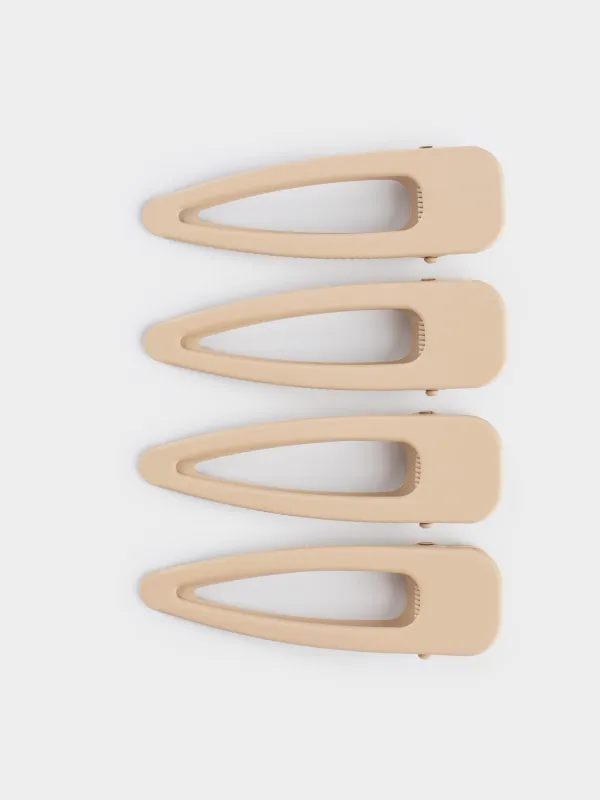 Заколка для волос, 8 см, 4 шт, металл, бежевая, Basic, image-1