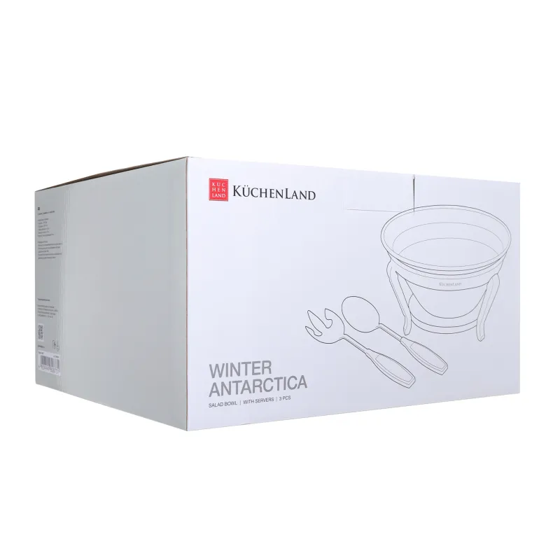 Салатник, 30х13 см, 3 пр, с ложкой/вилкой, на подставке, стекло/металл, Antarctica, image-5