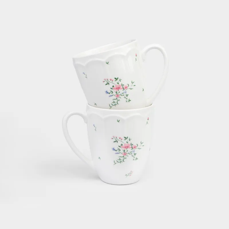 Кружка, 380 мл, 2 шт, фарфор N, белая, Нежные цветы, El floria