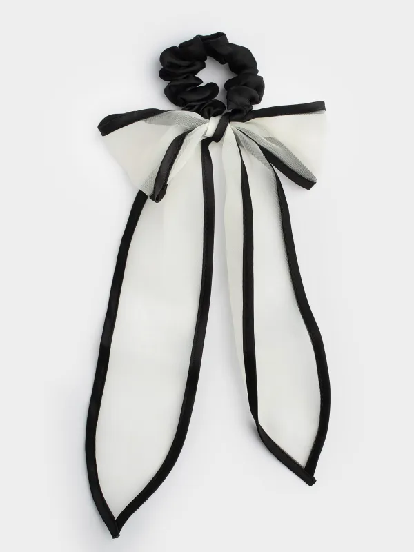 Резинка для волос, 29 см, с бантом, полиэстер, бежево-черная, Hairstyle, image-0