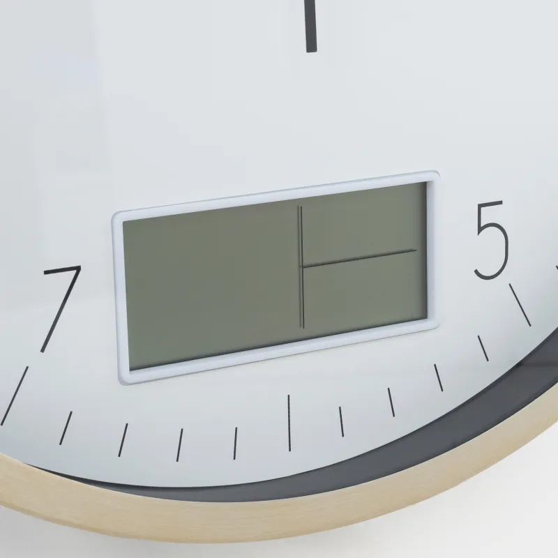 Часы настенные, 35 см, с дисплеем, металл/стекло, круглые, золотисто-белые, Dial, image-4