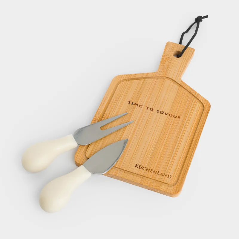 Набор для сыра, 3 пр, доска-блюдо с ручкой, сталь/бамбук/пластик, Cheese, image-4