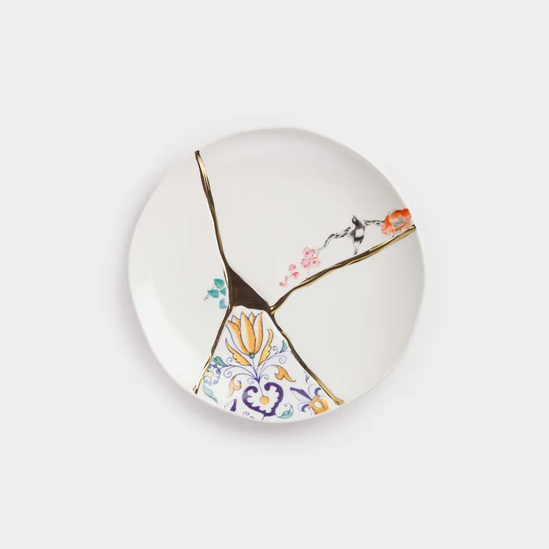 Тарелка закусочная, 21 см, фарфор N, бело-золотистая, Кинцуги, Revival