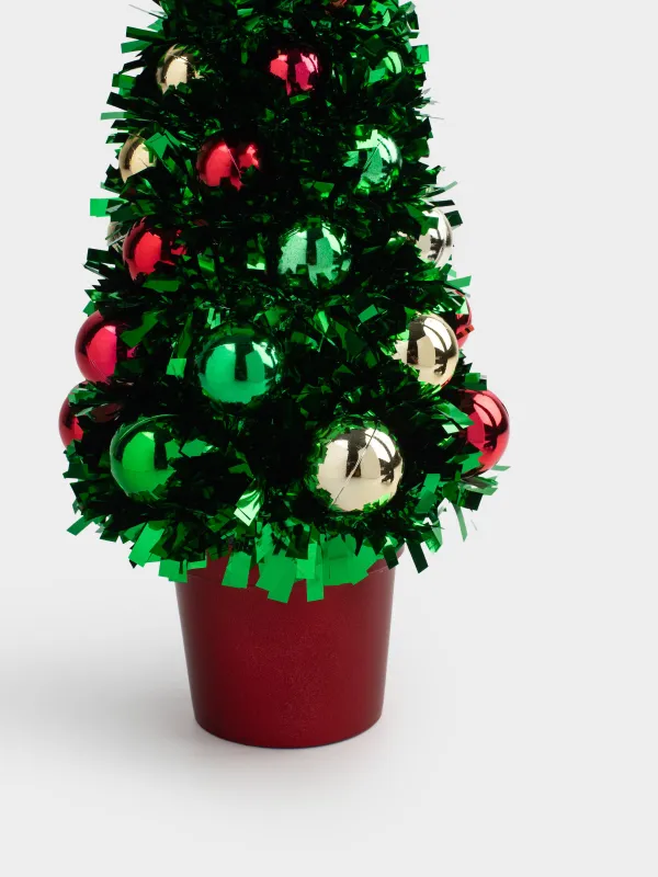 Ель искусственная, 29 см, мишура/пластик, зеленая, Ель с шарами, Tinsel christmas, image-3