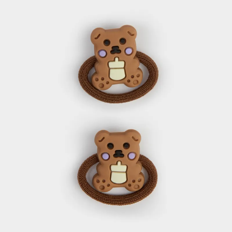 Резинка для волос, 3 см, 2 шт, детская, пластик/полиэстер, коричневая, Мишка, Gracile