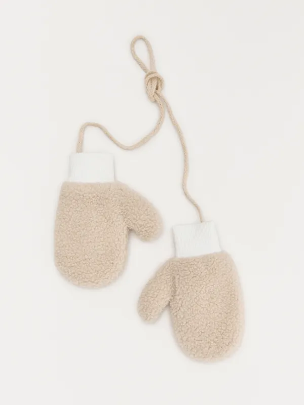 Варежки детские, единый размер, шерпа, бежевые, Елочки, Plush, image-3