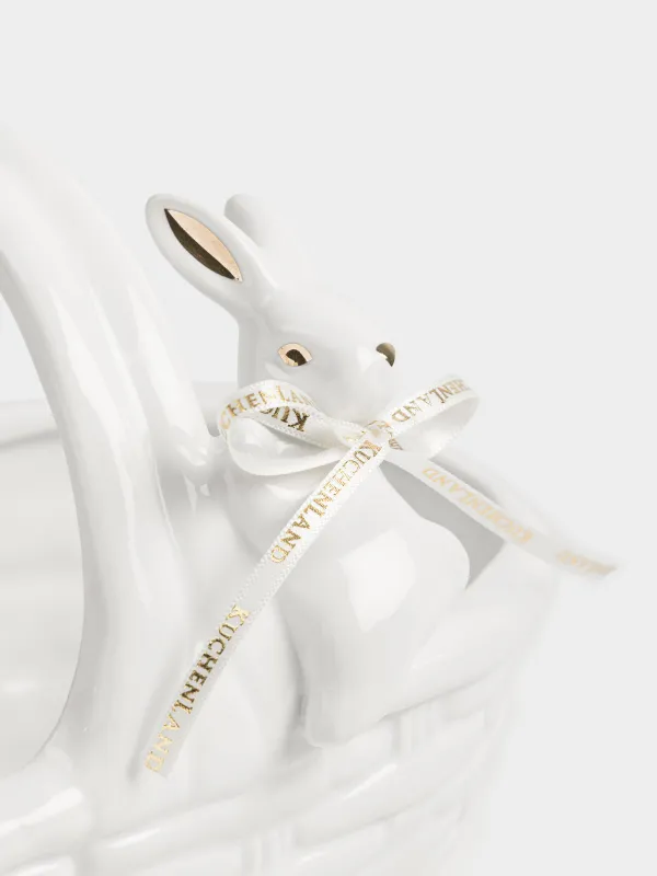 Конфетница, 21х17 см, 1 л, с ручкой, керамика D, молочно-золотистая, Кролики, Rabbit gold, image-3