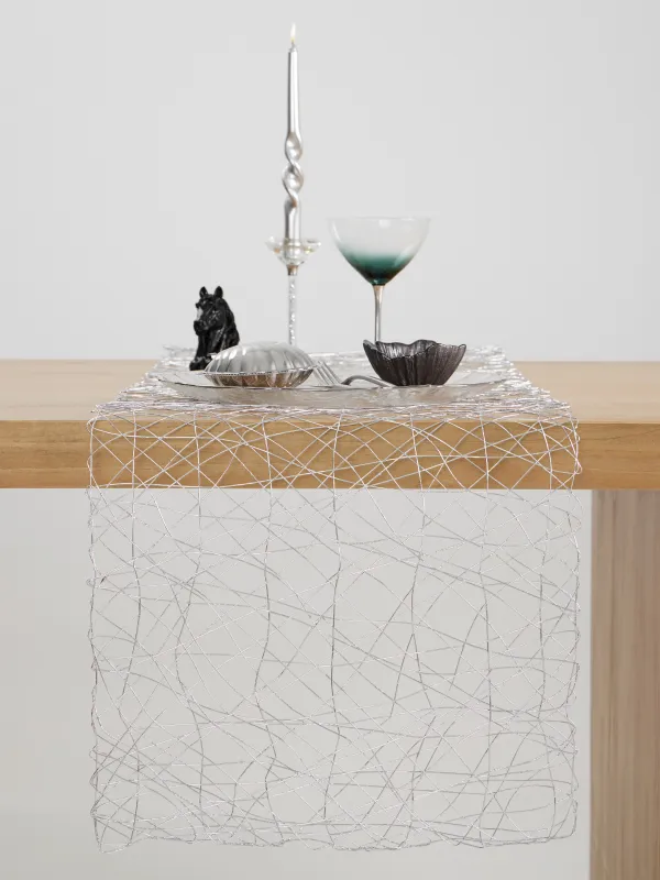 Дорожка настольная, 40х160 см, целлюлоза/ПЭТ, серебристая, Паутинка, Azhur Grid, image-4