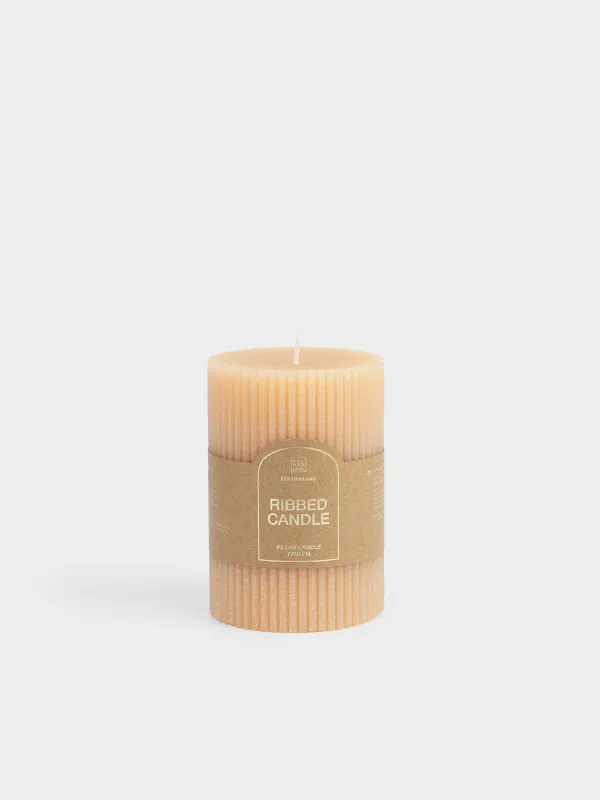 Свеча, 7х10 см, цилиндрическая, бежевая, Ribbed candle, image-4
